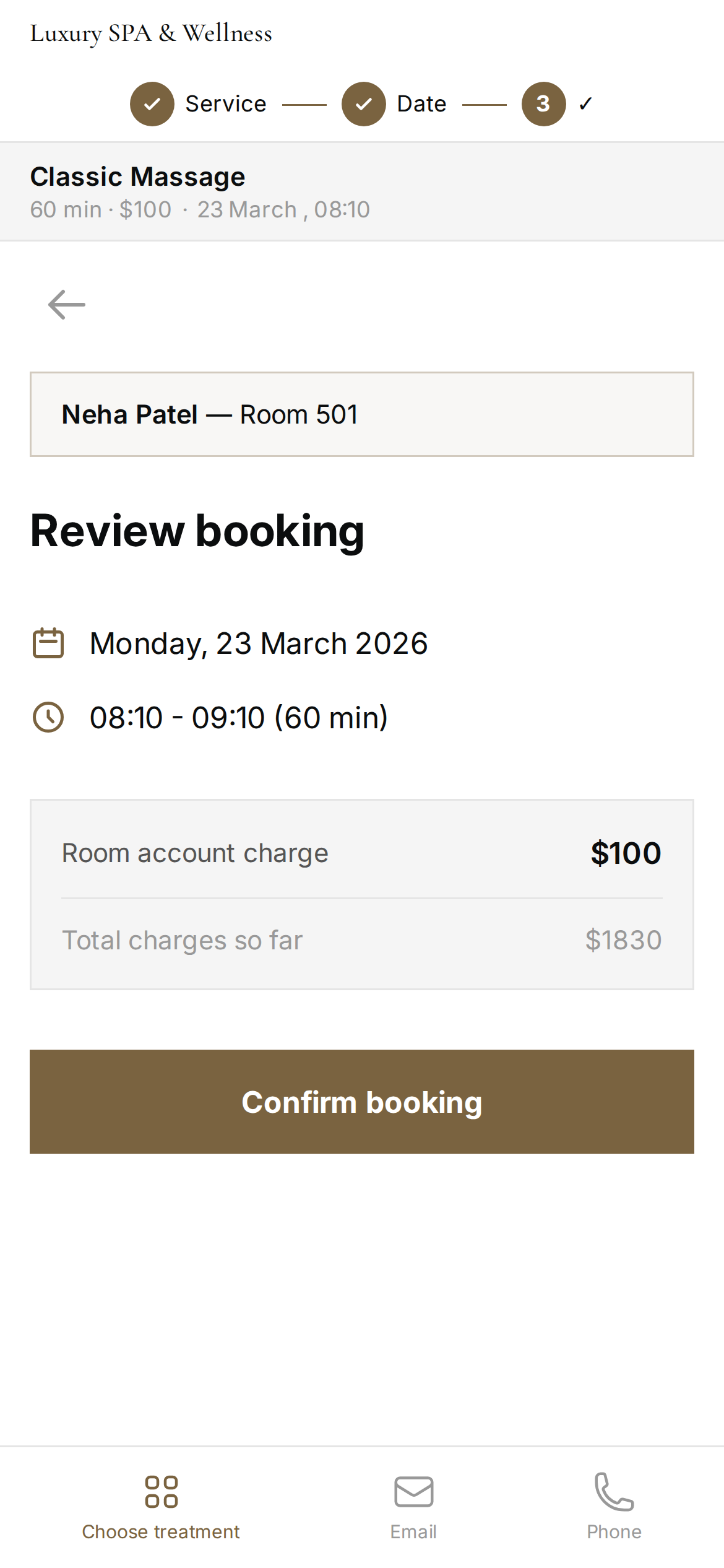 White-label booking — warm gold theme